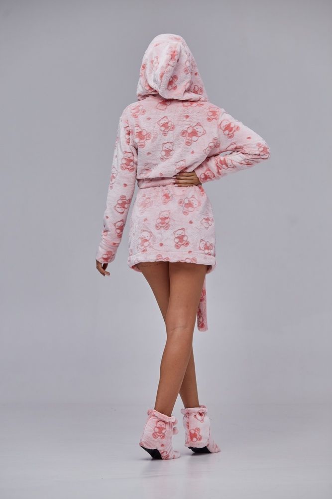 Махровый  женский халат SweetJama короткий Малиновые мишки 56653 фото
