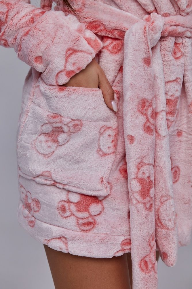 Махровый  женский халат SweetJama короткий Малиновые мишки 56653 фото