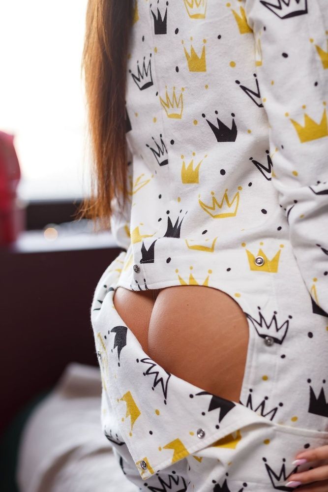 Женская Пижама SweetJama с клапаном на попе "Короны" фланель 56070 фото